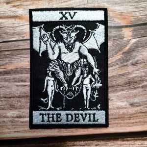 The Devil Tarot Card Black and White Occult Gothic Satan Iron on Patch